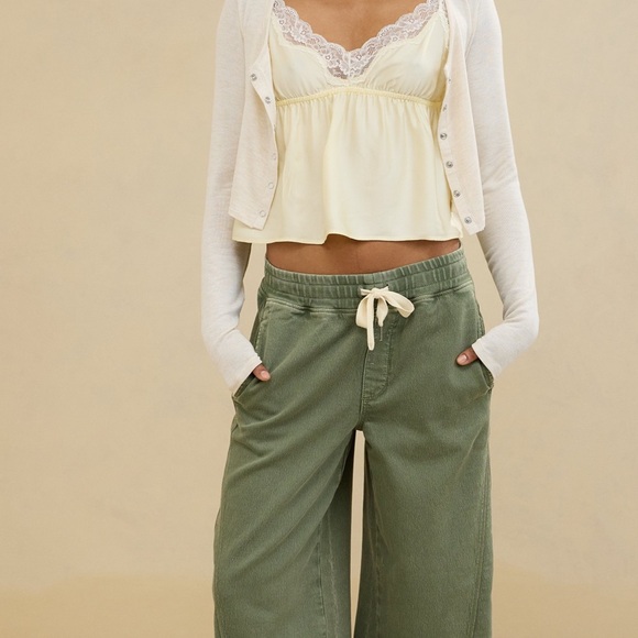 American Eagle Outfitters Pants - Aerie Women's Green Wide-Leg Pants
